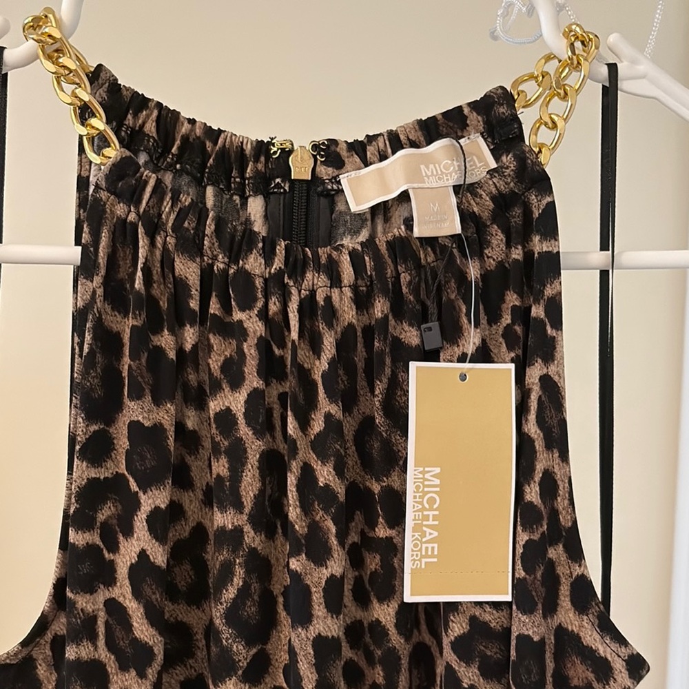 Michael Kors Leopard Print Dress with Gold Chain Straps